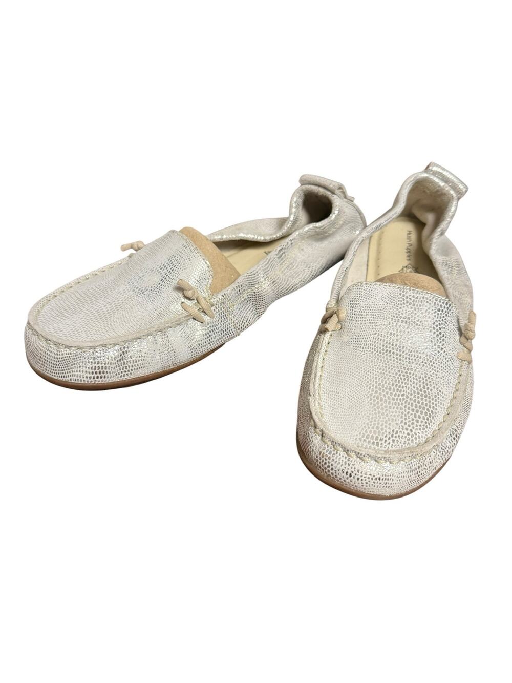 Hush Puppies Metallic Silver Leather Flex Moccasin Loafers Women’s 9.5 Wide